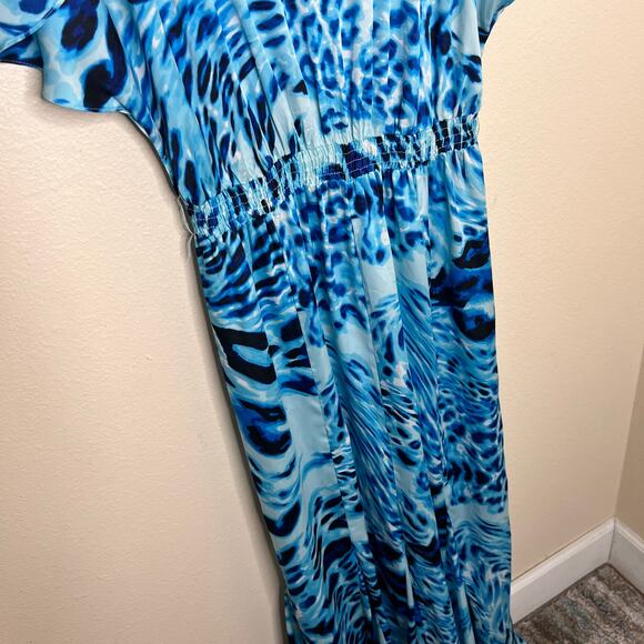 Laundry by Shelli Segal Blue Beret Leopard Print Maxi Dress 10 - Picture 4 of 11
